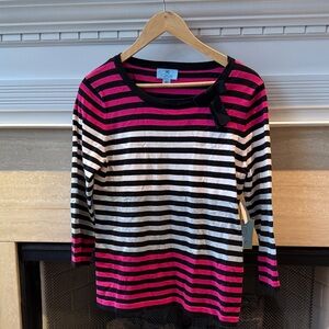 CeCe Pink and Black Striped Sweater